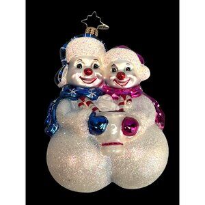 Christopher Radko Snow Couple Ornament White Glass Holiday 5" Germany #1022114